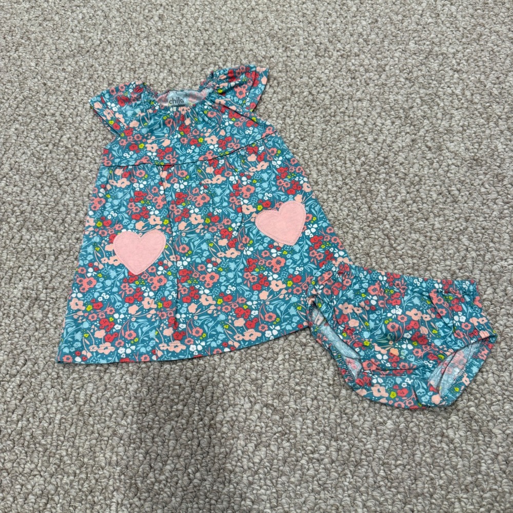 Carter's Girls Floral Heart Dress Bloomers Set Size 6-9‎ Months